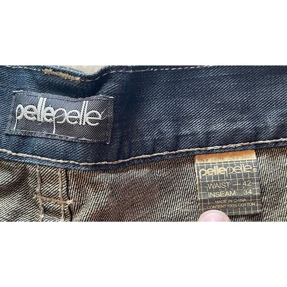 Rare Vintage Pelle Pelle Jeans Size Tag 42x34 Wide Leg Dark Wash Denim Hip Hop - Picture 8 of 8